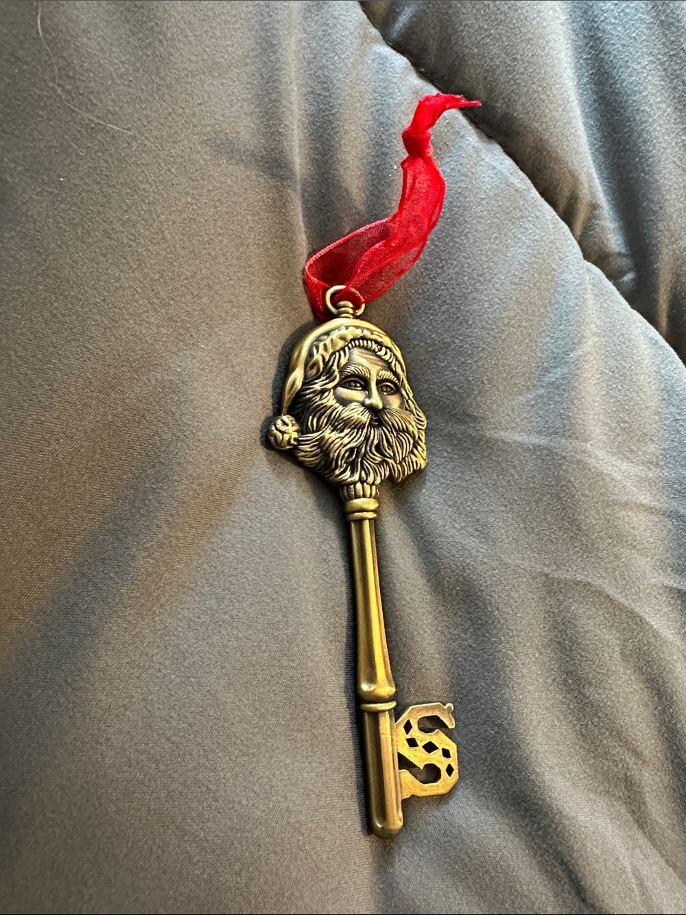 Hallmark Gold Santa Key Ornament with Red Ribbon